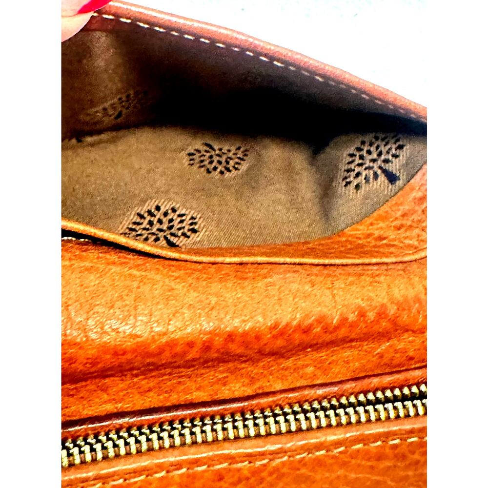 Mulberry Brown Cognac Leather Bifold Accordion Wallet Brass Plaque - Picture 10 of 12